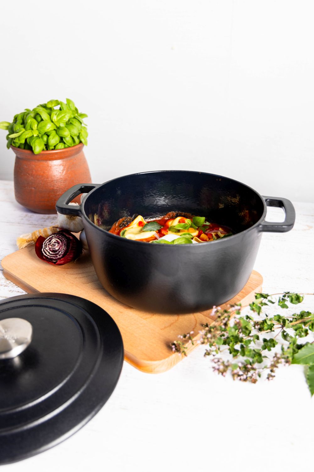 Cosy & Trendy Braadpan med låg Fontestic Gietijzer Black Ø 20 cm / 2.7 Liter - emaljeret non-stick belægning
