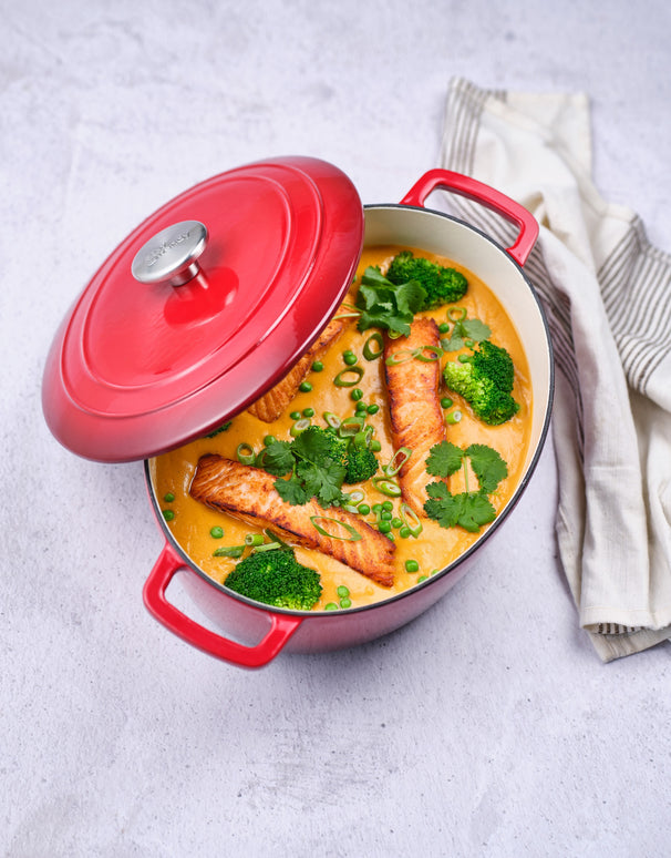 Cosy & Trendy Braadpan med deksel Fontestic Gietijzer Traditional Red Ovaal - 31 x 24 cm / 6 Liter - emailleret non-stick belægning