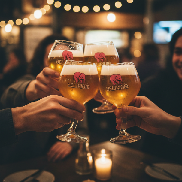 Delirium Ølglas på Fod 330 ml - 4 Stykker