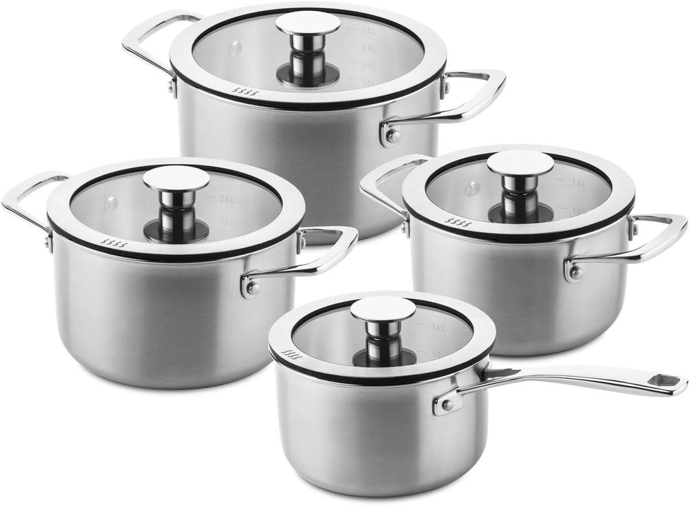 DUCQ Pannenset 4-Delig - Downdraft Egnet - Kogepande ø 18, 20, 20 cm & Stegepande ø 16 cm + Låg