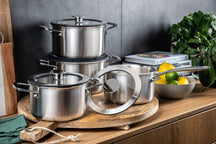 DUCQ Pannenset 6-Delig - Downdraft Egnet - Kogepande ø 16, 18, 20, 24 cm & Stegepande ø 16 cm & Gryde ø 26 cm + Låg