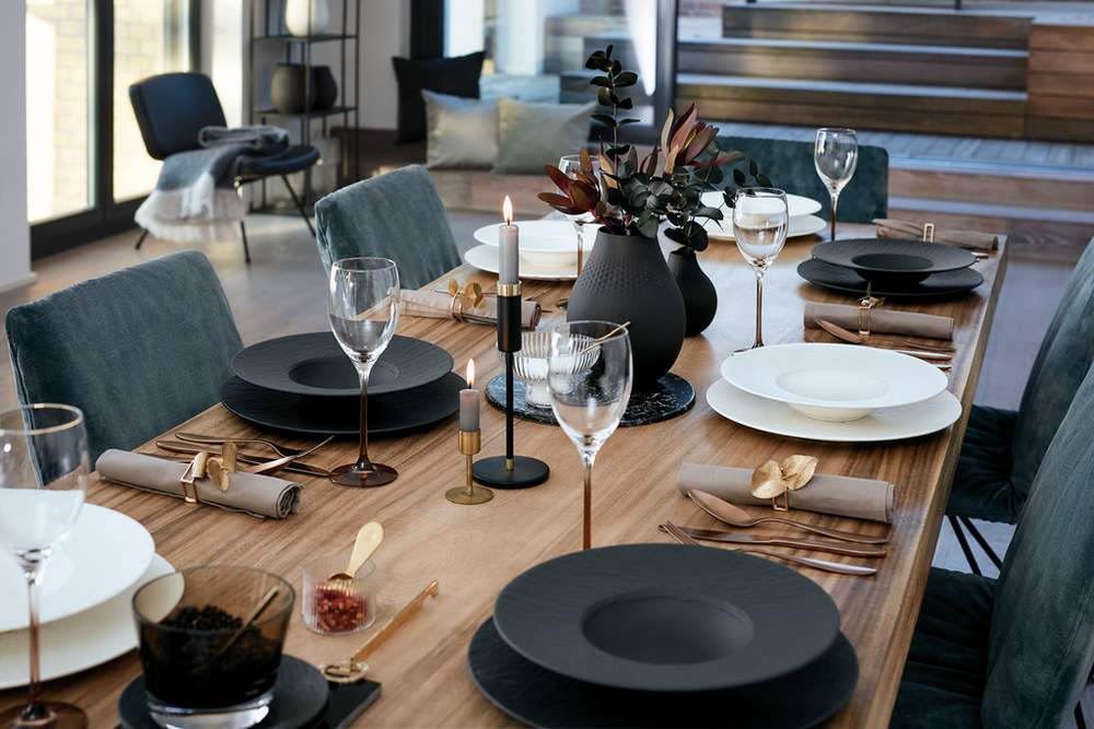 Villeroy & Boch Serviesset Manufacture Rock - Sort 12-delt / 4 personer - 4 middagstallerkener, 4 morgenmadstallerkener & 4 pastatallerkener