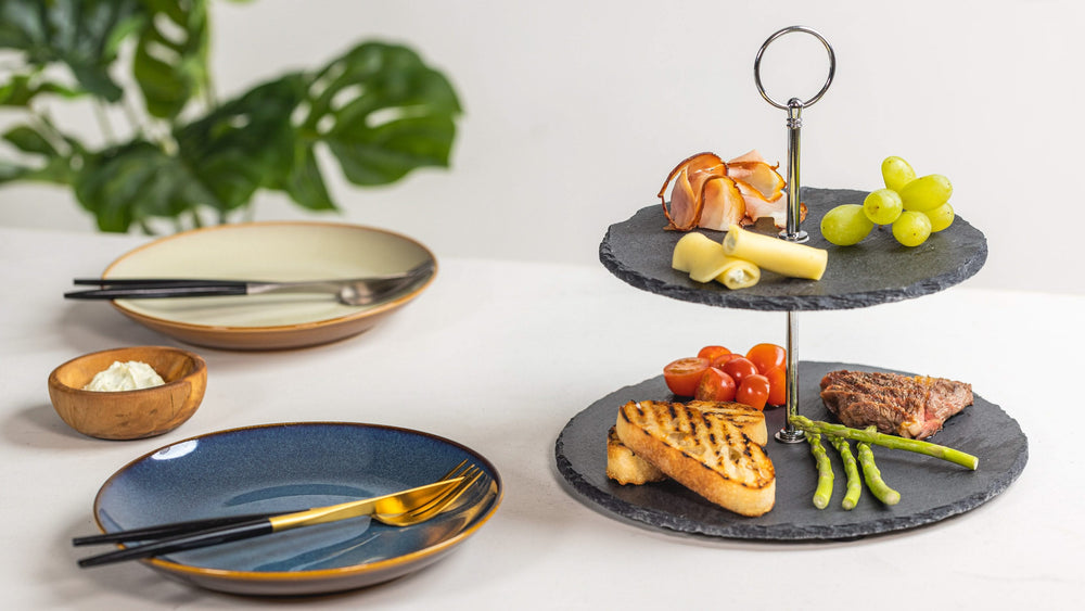 Sareva Etagere - Serveringstårn - Skifer - ø 20 & 22 cm - 2 Lag