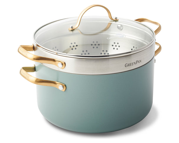 GreenPan Gryde med dørslag Padova Reserve Smokey Blue ø 24 cm / 5,7 Liter - keramisk non-stick belægning
