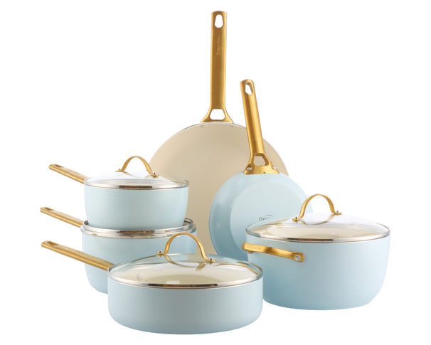 GreenPan Grydesæt Padova Reserve Light Blue 6-delt - Gryde ø 24 cm, Kasserolle ø 18, 20 cm, Stegepande ø 20, 28 cm & Sauterpande ø 24 cm - keramisk non-stick belægning
