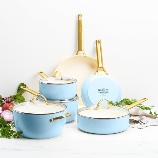 GreenPan Grydesæt Padova Reserve Light Blue 6-delt - Gryde ø 24 cm, Kasserolle ø 18, 20 cm, Stegepande ø 20, 28 cm & Sauterpande ø 24 cm - keramisk non-stick belægning