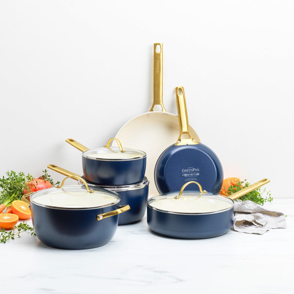 GreenPan Grydesæt Padova Reserve Oxford Blue 6-delt - Gryde ø 24 cm, Kasserolle ø 18, 20 cm, Stegepande ø 20, 28 cm & Sauterpande ø 24 cm - keramisk non-stick belægning