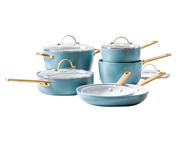 GreenPan Grydesæt Padova Reserve Smokey Blue 6-delt - Gryde ø 24 cm, Kasserolle ø 18, 20 cm, Stegepande ø 20, 28 cm & Sauterpande ø 24 cm - keramisk non-stick belægning