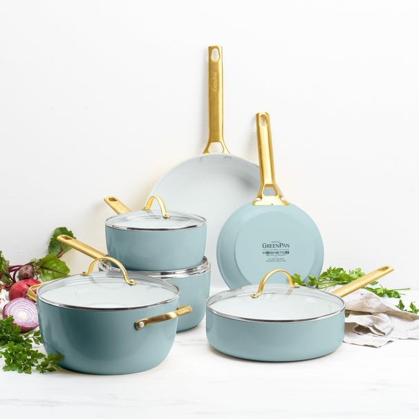 GreenPan Grydesæt Padova Reserve Smokey Blue 6-delt - Gryde ø 24 cm, Kasserolle ø 18, 20 cm, Stegepande ø 20, 28 cm & Sauterpande ø 24 cm - keramisk non-stick belægning