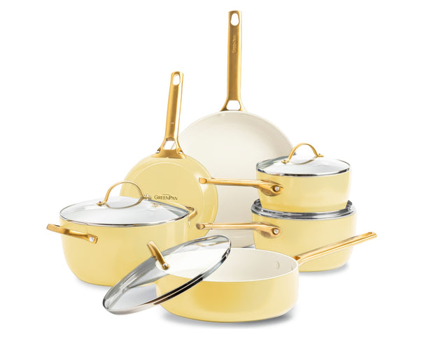 GreenPan Grydesæt Padova Reserve Sunshine Yellow 6-delt - Gryde ø 24 cm, Kasserolle ø 18, 20 cm, Stegepande ø 20, 28 cm & Sauterpande ø 24 cm - keramisk non-stick belægning
