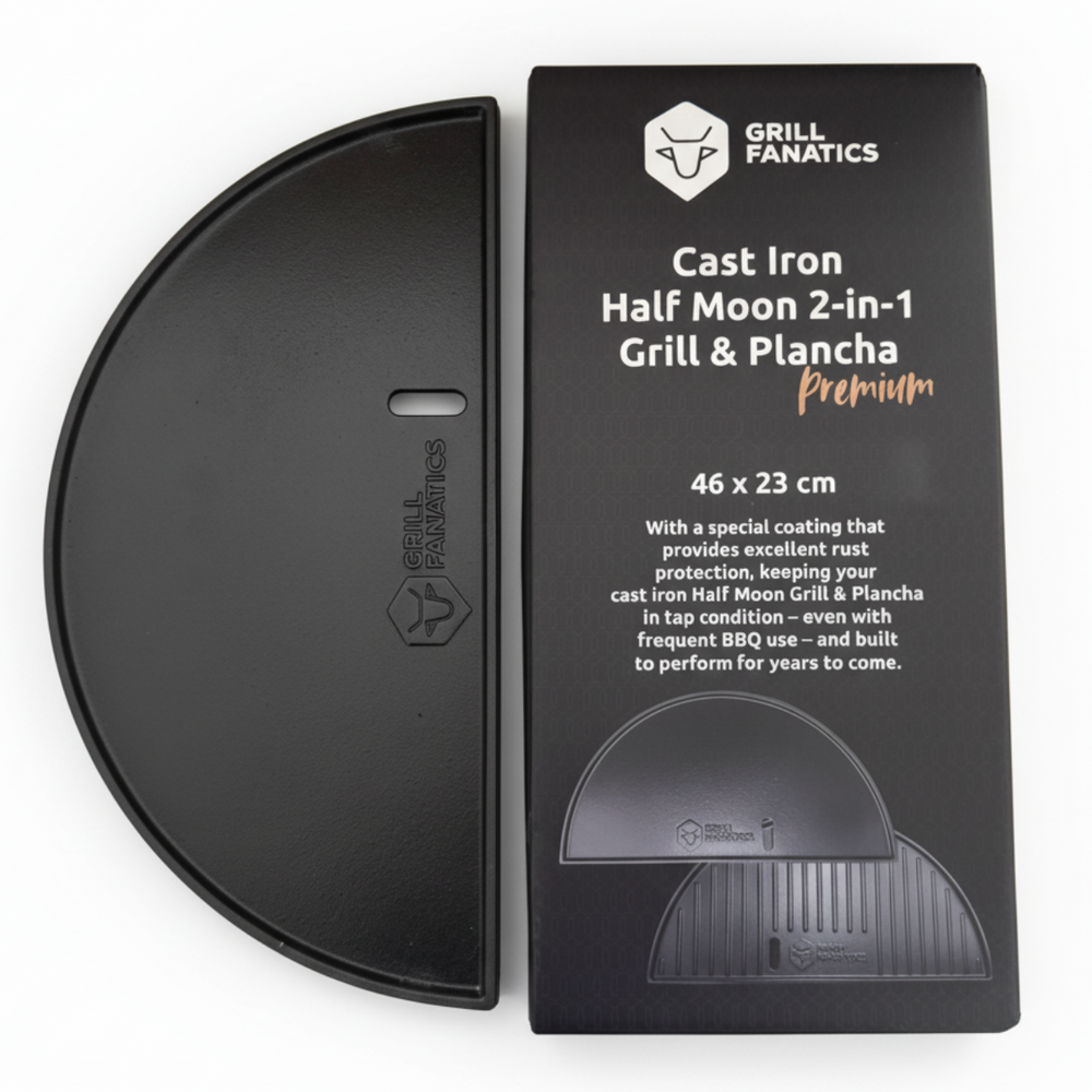 Cookinglife Grill Halve Maan Grillplaat / Plancha Gietijzer - 2-zijdig - Egnet til 46 cm Kamado's
