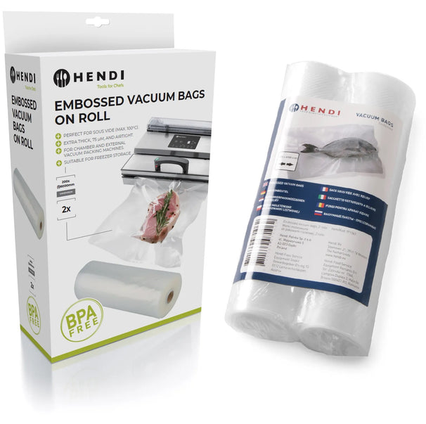 Hendi Vacumeerposer med relief på rulle - Sous Vide Poser - 20 x 600 cm - Egnet til FoodSaver vakuummaskiner - 2 stk.