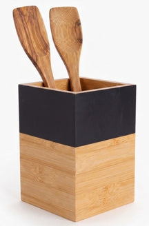 Cosy & Trendy Spatelpot Black & Wood - 10 x 10 x 14,5 cm