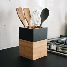 Cosy & Trendy Spatelpot Black & Wood - 10 x 10 x 14,5 cm