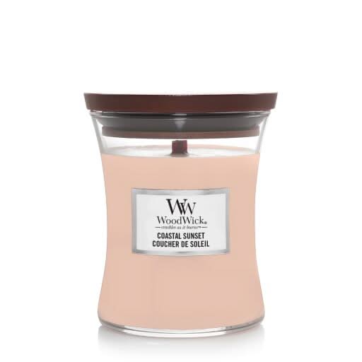WoodWick Geurkaars Medium Coastal Sunset - 11 cm / ø 10 cm - Geurkaars i Glas - Houten Lont