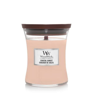 WoodWick Geurkaars Medium Coastal Sunset - 11 cm / ø 10 cm - Geurkaars i Glas - Houten Lont