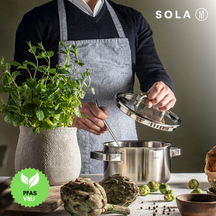 Sola Pannenset Juvia 5-Delig RVS - Downdraft egnet - Kogepande ø 16, 18, 20, 24 cm & Stegepande ø 16 cm - egnet til alle varmekilder