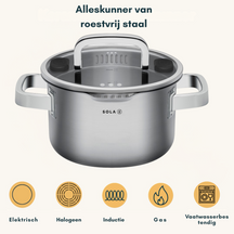 Sola Pannenset Juvia 5-Delig RVS - Downdraft egnet - Kogepande ø 16, 18, 20, 24 cm & Stegepande ø 16 cm - egnet til alle varmekilder