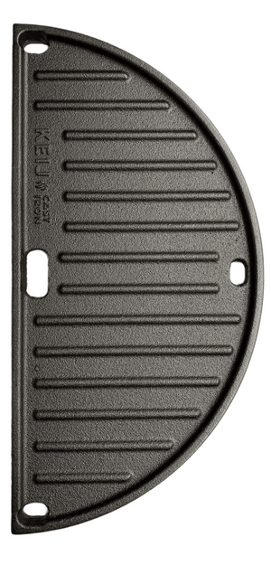 Keij Kamado Halve Maan Grillplade / Plancha Compact - Emaljeret Gussejern - 2-sidet - 33 cm - til 15 tommer Kamadoer - Universel
