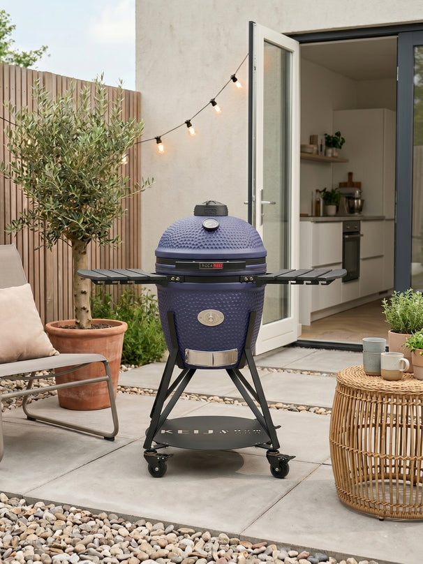 Keij Kamado BBQ Startersæt - Legend Large Blue 21 inch - med Trækul, Tændblokke & Kulkurv