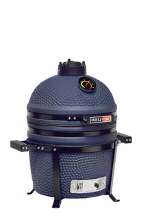 Keij Kamado BBQ Startersæt - Legend Compact Blue 15 tommer - med Trækul, Tændblokke & Kolenet