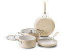KitchenAid Grydesæt Aluminium Almond Cream 4-delt - Stegepander ø 24 & 28 cm, Gryder ø 20 & 24 cm - keramisk non-stick belægning
