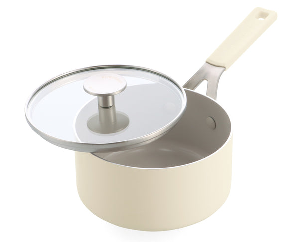 KitchenAid Kasserolle Aluminium Almond Cream ø 16 cm / 1,6 Liter - med låg - keramisk non-stick belægning