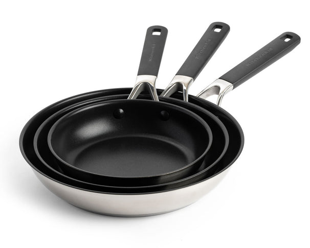 KitchenAid Stegepandesæt Classic Rustfrit Stål 3-delt - ø 20, 24 & 28 cm - keramisk non-stick belægning
