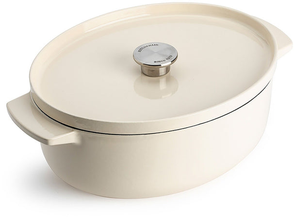 KitchenAid Stegegryde Oval Støbejern Cream 30 cm / 5,6 Liter - emaljeret non-stick belægning