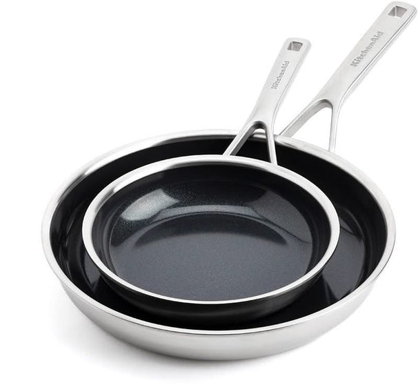 KitchenAid Stegepandesæt Multi-Ply Rustfrit Stål 2-delt - ø 20 & 28 cm - keramisk non-stick belægning