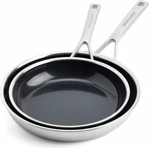 KitchenAid Stegepandesæt Multi-Ply Rustfrit Stål 2-delt - ø 24 & 28 cm - keramisk non-stick belægning