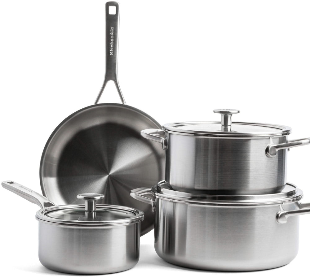 KitchenAid Pannenset Multi-Ply Rustfrit Stål 4-delt - RVS - Kogepande ø 20, 24 cm, Stegepande ø 16 cm & Stegepande ø 24 cm