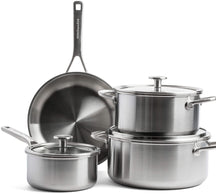 KitchenAid Pannenset Multi-Ply Rustfrit Stål 4-delt - RVS - Kogepande ø 20, 24 cm, Stegepande ø 16 cm & Stegepande ø 24 cm