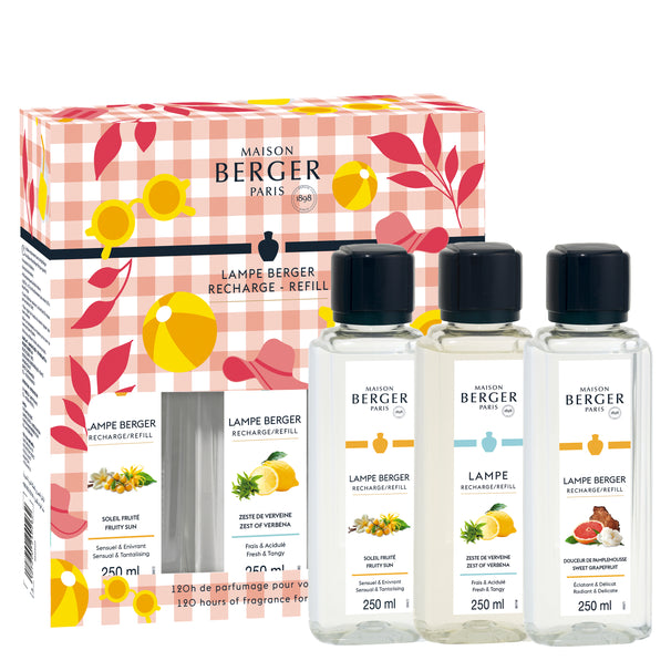 Maison Berger Triopack Navulling - til duftlampe - Estival - Fruity Sun, Zest of Verbena & Sweet Grapefruit - 3 x 250 ml