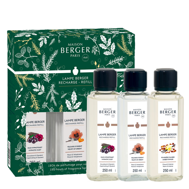 Maison Berger Triopack Navulling - voor geurbrander - Magical - Hypnotic Oud, Velvet of Orient & Amber Powder - 3x 250 ml