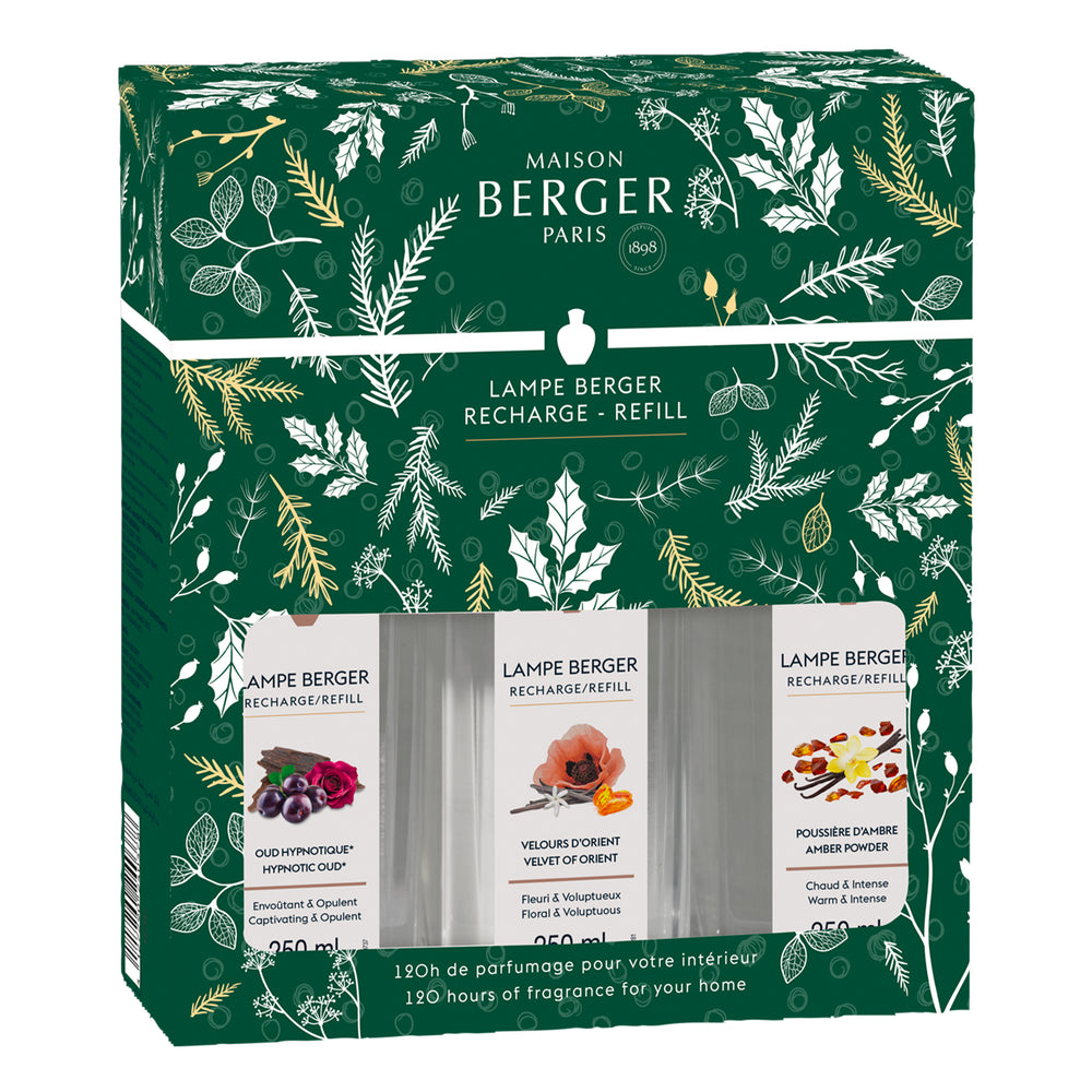 Maison Berger Triopack Navulling - voor geurbrander - Magical - Hypnotic Oud, Velvet of Orient & Amber Powder - 3x 250 ml