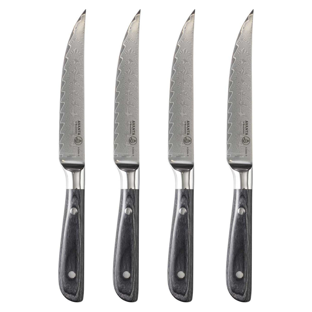 Messermeister Steakmessen Avanta Damascus 13 cm - 67 lagen damaststaal - 4 stuks - bovenaanzicht