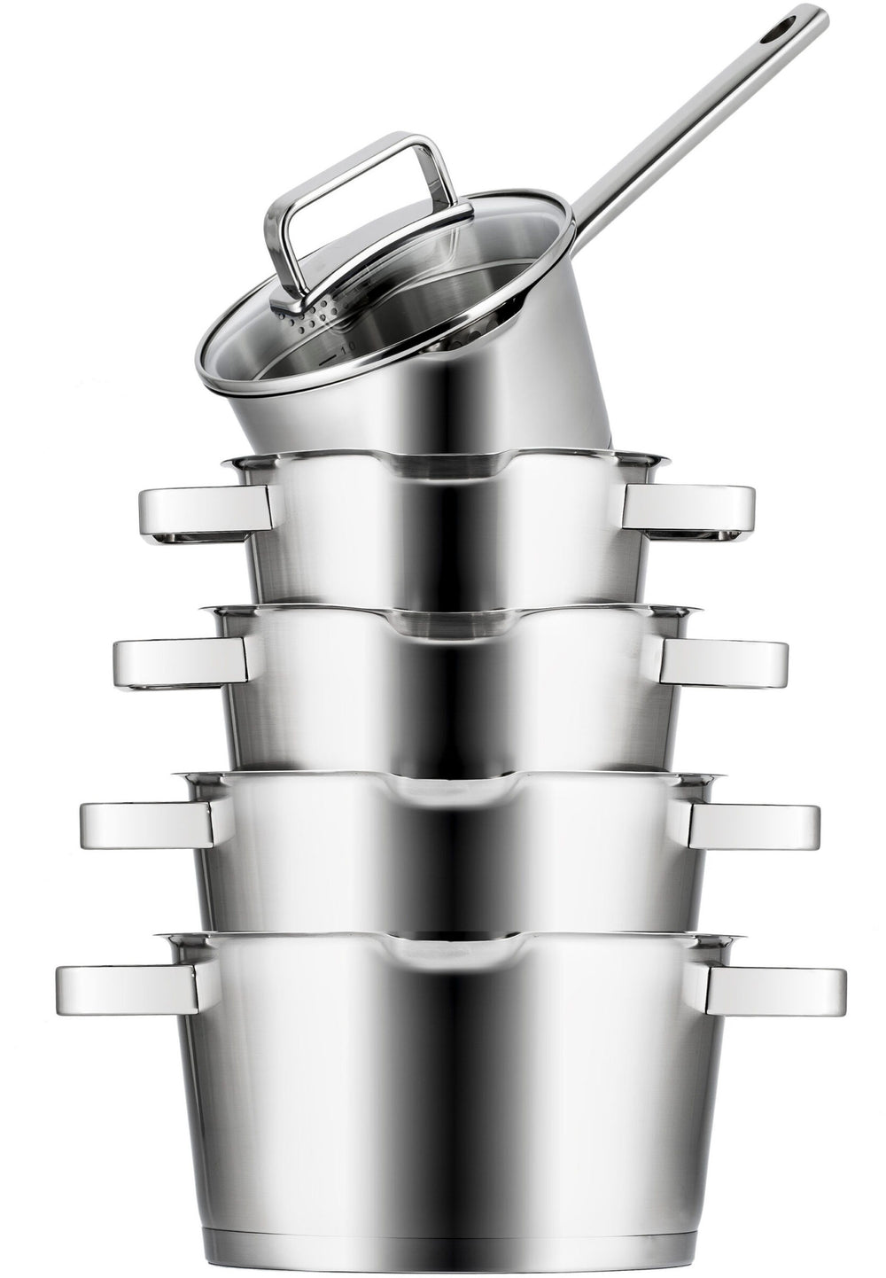 Sola Pannenset Diamond 5-Delig RVS - Downdraft egnet - Kogepande ø 16, 18, 20, 24 cm & Gryde ø 16 cm - egnet til alle varmekilder