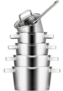 Sola Pannenset Diamond 5-Delig RVS - Downdraft egnet - Kogepande ø 16, 18, 20, 24 cm & Gryde ø 16 cm - egnet til alle varmekilder