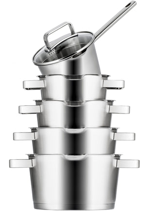 Sola Pannenset Diamond 5-Delig RVS - Downdraft egnet - Kogepande ø 16, 18, 20, 24 cm & Gryde ø 16 cm - egnet til alle varmekilder