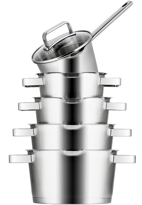 Sola Pannenset Diamond 5-Delig RVS - Downdraft egnet - Kogepande ø 16, 18, 20, 24 cm & Gryde ø 16 cm - egnet til alle varmekilder
