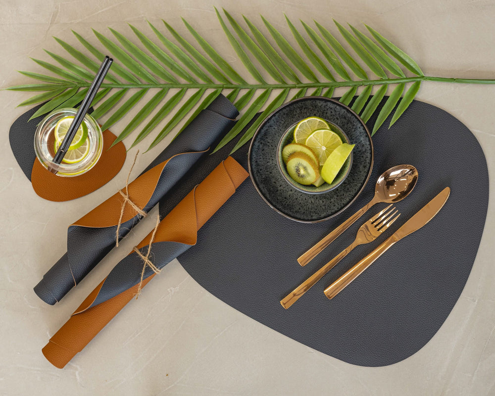 Underlag - Vegansk læder - Sort / Cognac - Organic - dobbelt-sidet - 13 x 11 cm - 6 stk. - Cookinglife