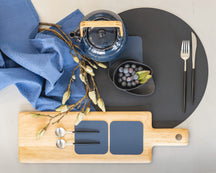 Underlag - Vegansk læder - Grå / Blå - dobbelt-sidet - 10 x 10 cm - 6 stk - Cookinglife