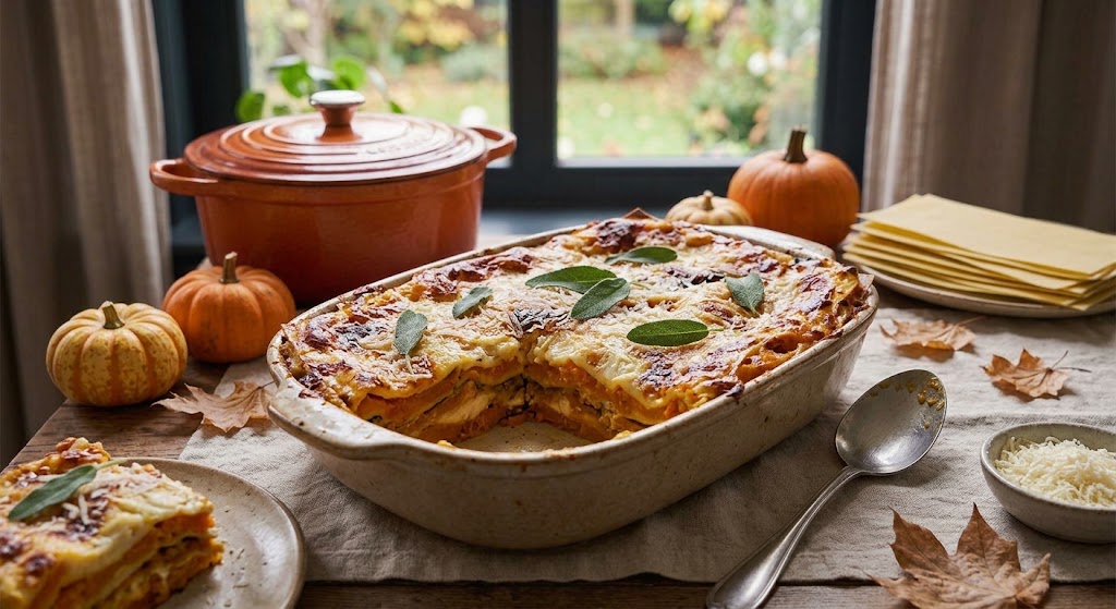 Romige pompoen tussen laagjes pasta, dat wil je gewoon maken.