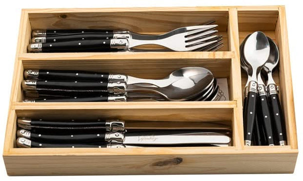 Laguiole Style de Vie Bestekset & Bestekbak - Premium Line - Sort - 24 dele / 6 personer