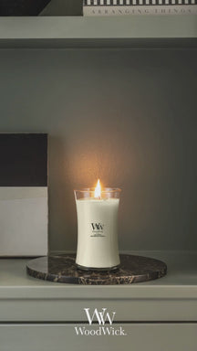 WoodWick Duftlys Ellipse Fireside - 9 cm / 19 cm - Duftlys i Glas - Trævæge