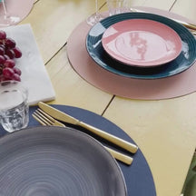 Cookinglife Placemats - Dobbelt så meget - Vegansk læder - Grå / Rosa ø 38 cm - 6 Stykker