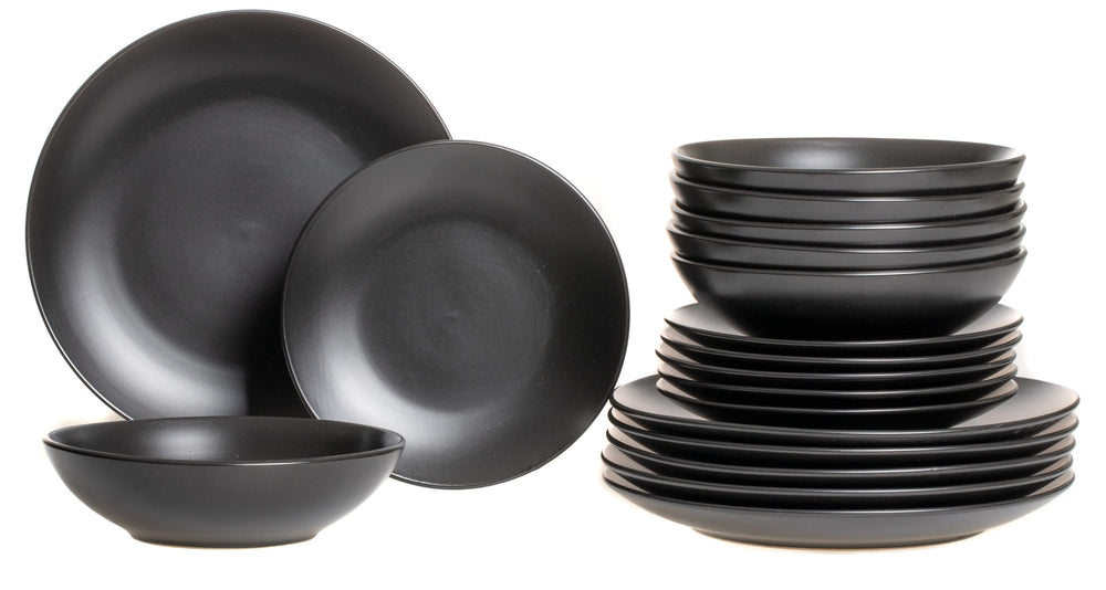 Studio Tavola Serviesset Black Tie 18-delig / 6 personer - 6 morgenmad/desserttallerkener, 6 dybe tallerkener og 6 middagstallerkener