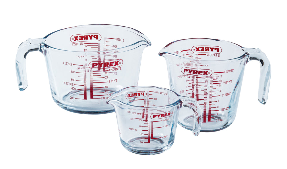 Pyrex Glas Målebæger Sæt Iconics' 3-Delt - 250 ml, 500 ml & 1 Liter