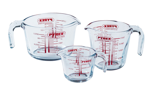Pyrex Glas Målebæger Sæt Iconics' 3-Delt - 250 ml, 500 ml & 1 Liter